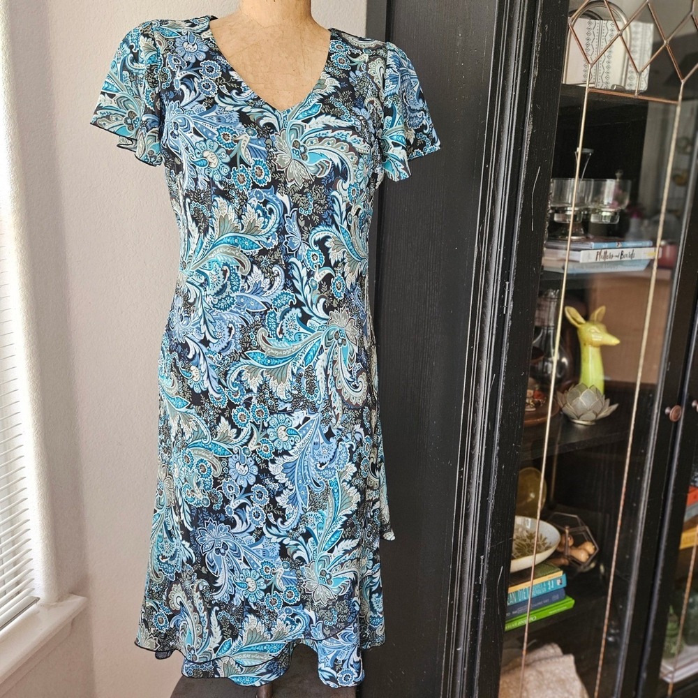 Vintage LA Los Angeles Gal Paisley Midi Dress Blue Boho Cottagecore Sz 8